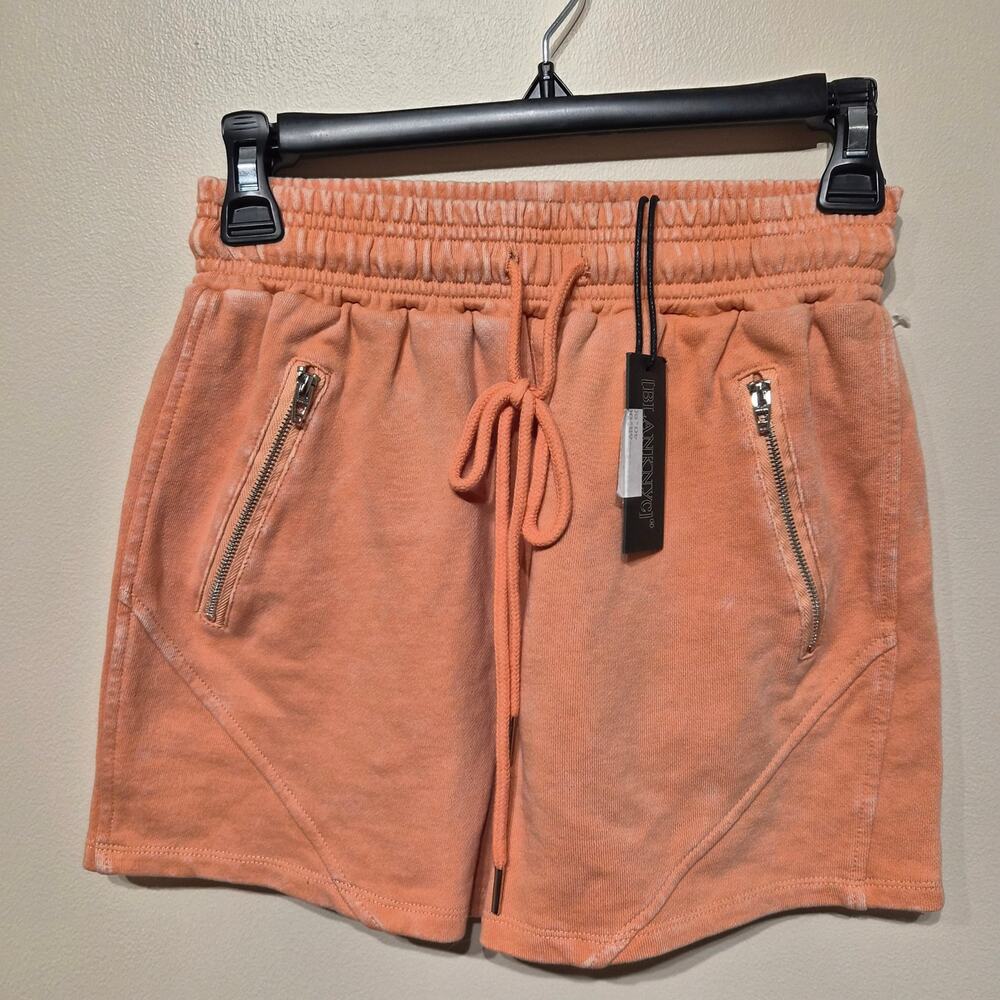 Blank NYC XS 100% Cotton Power Hour Shorts Coral Drawstring Waist Zip Pockets